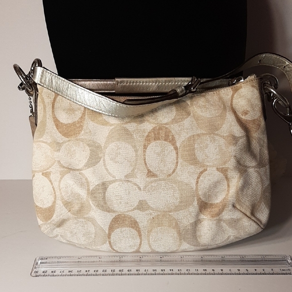 SALE! Coach Kristin Hobo Signature Beige & Silver Sequined Shoulder Bag - Picture 5 of 16